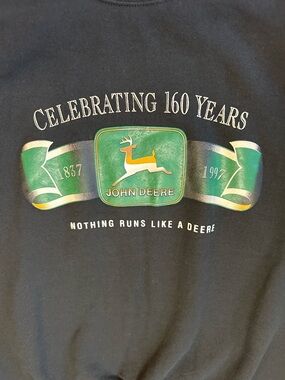 Made in USA Vintage John Deere Black Sweatshirt with Green and Yellow Logo